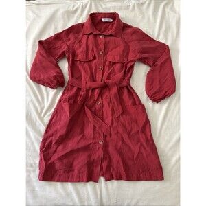 Zara Girls Size 13-14 Years 164 Cm Red Belted Shirt Lightweight Button Dress